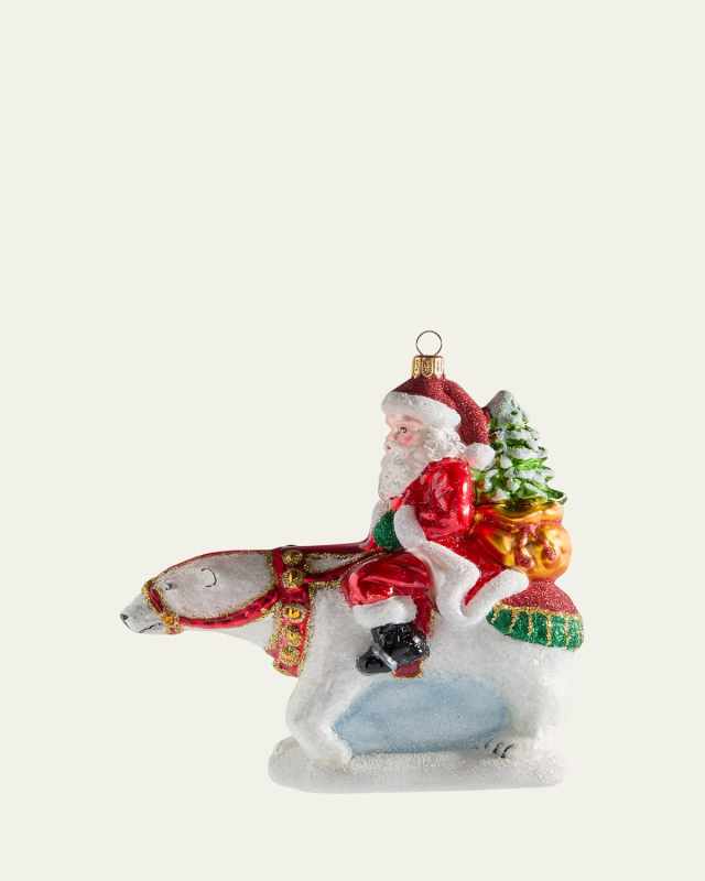 Santa Riding Polar Bear Christmas Ornament